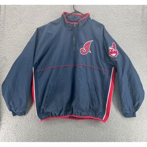 MAJESTIC Vintage 1/2‎ Zip Sweater Men's Large CLEVELAND INDIANS Jacket LOGO MLB